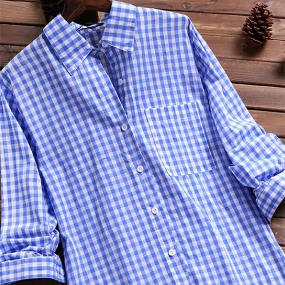 Plaid Button-Up Blouse